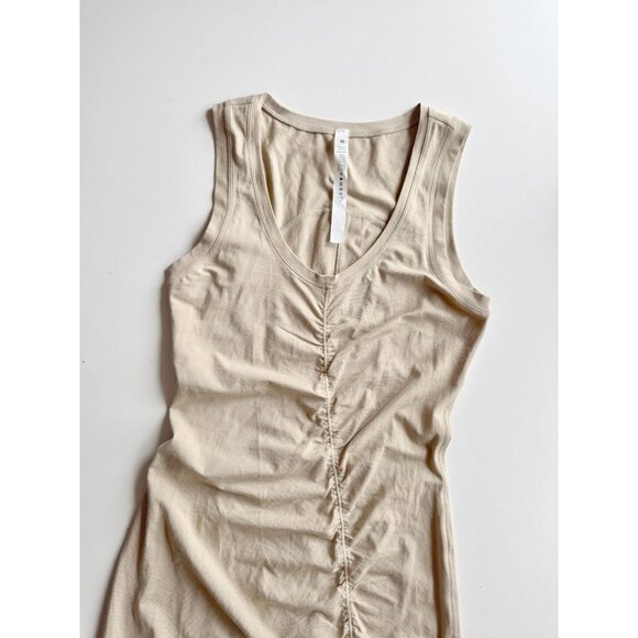 NWT LULULEMON LA Tight-To-Body Trench Beige Pima Cotton Ruched Dress, Size 4 - Picture 9 of 15